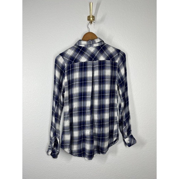 Rails Plaid Button Down Flannel Top XS Long Sleeves Soft Blue White Black - Picture 5 of 5